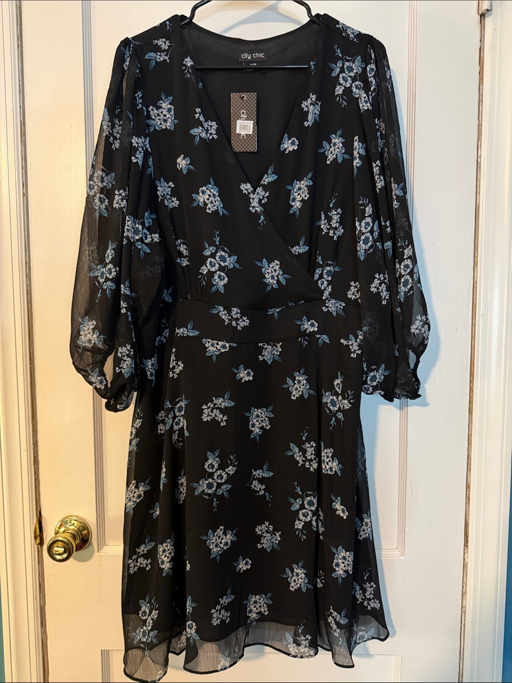 City Chic Black Dress with Light Blue Floral Print